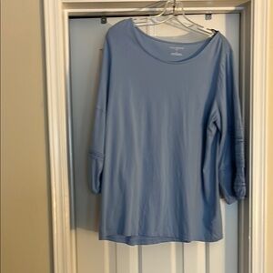 Talbots  Blue Ribbed 3/4 Sleeve Blouse